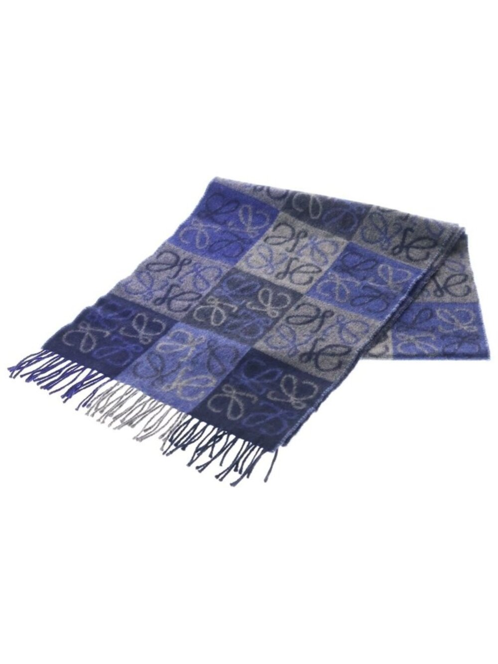Loewe Anagram Logo Shawl Scarf Wool Cashmere Blue Gray